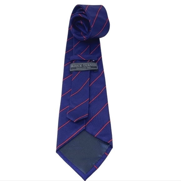 Bijoux Terner | Men's Vintage Navy Striped Genuine Silk Necktie (One Size) - Picture 6 of 11